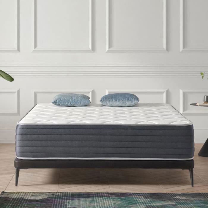 Matelas Hybrid 140x200 Cm Avenco - 25 Cm D'épaisseur, Ressorts Ensachés + Latex + Mousse Mémoire Bambou, Tissu Tencel, Fermeté Moyenne à Ferme