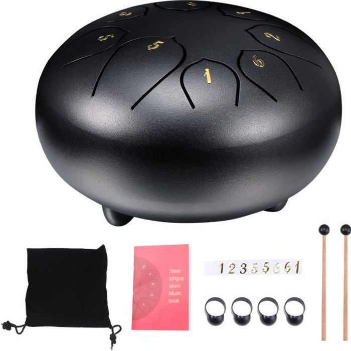 Tambour /à Tambour en Acier FastUU Tambour /à Langue Portable Black Mini 5 Pouces Durable /à la Main avec Sac en Tissu pour Enfants