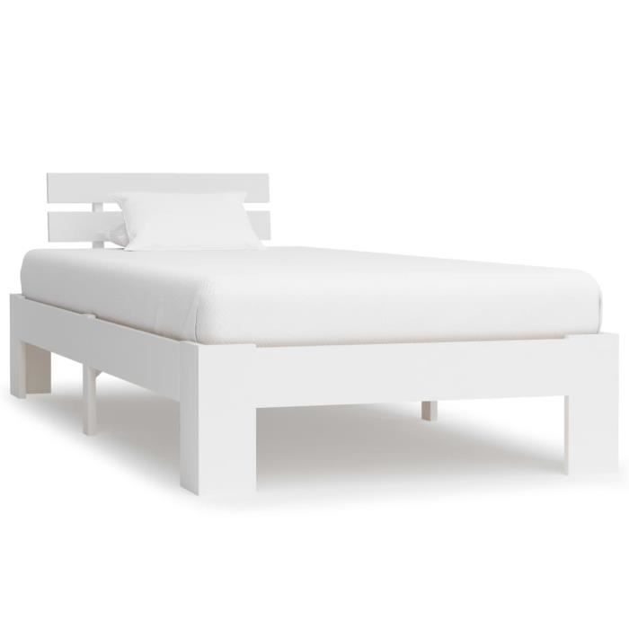 1232[NEUF FR]Lit simple pour adulte 90x200 cm 1 place-1 personne Cadre de lit Contemporain Blanc Bois de pin massif 90 x 200 cm Tail