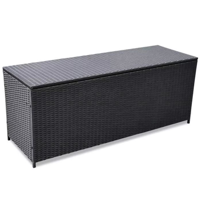 banc de rangement boîte de rangement d'extérieur résine tressée noir 150x50x60 cm