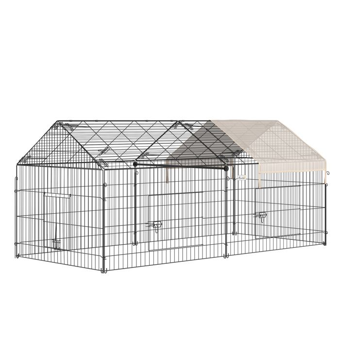 Clôture pour petits animaux - PawHut - cage animaux cadre métal galvanisé 4 piquets inclus - métal - 220x103x103cm - noir beige
