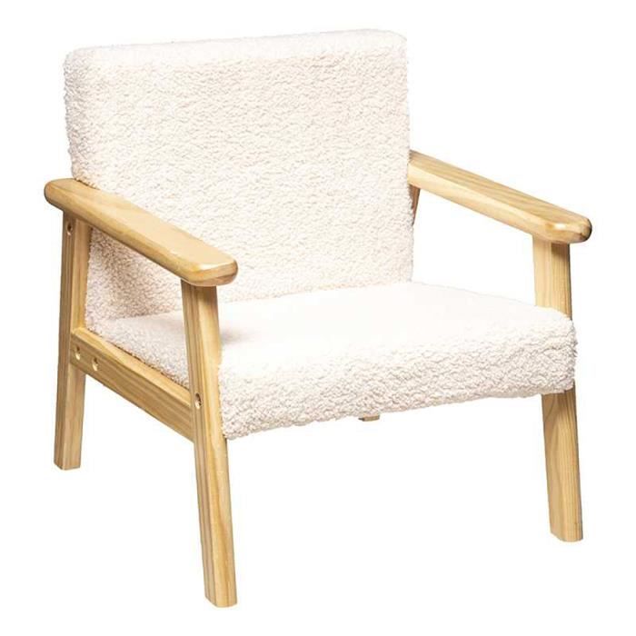 fauteuil enfant en bois coloris blanc - naturel - longueur 43 x profondeur 43 x hauteur 46 cm