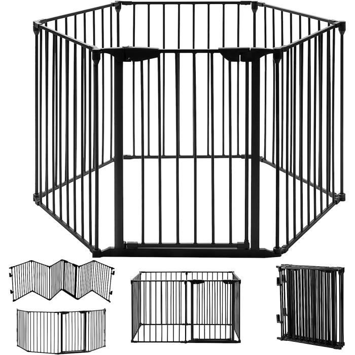 RELAX4LIFE 6 panneaux Barrière de Sécurité et de Cheminée | Clôture Pliant Grille de Protection Extensible | Porte Inclus | Noir