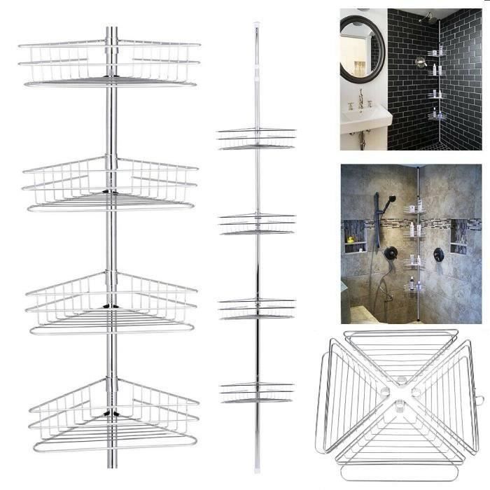 Bremermann Étagère D'Angle Télescopique 4 Paniers – Hauteur 140-290 Cm – Rangement Salle De Bain & Cuisine Sans Perçage