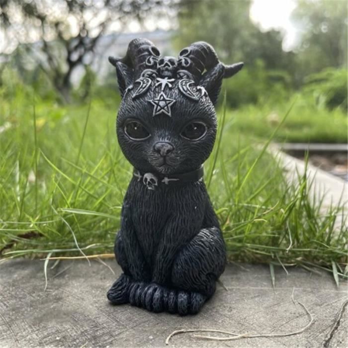 Figurine de chat noir en résine