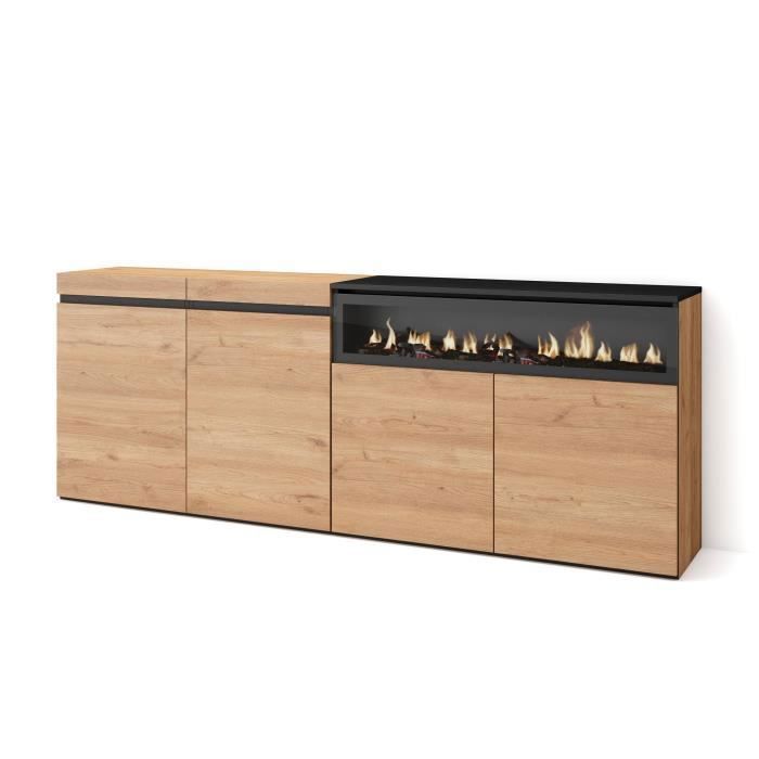 Buffet Bahut Enfilade Meuble de Séjour 200x35x75cm 1feu électrique couleur Chêne et noir RF2318 Buffet Bahut Enfilade Meuble de Séjour 200x35x75cm 1feu électrique couleur Chêne et noir RF2318