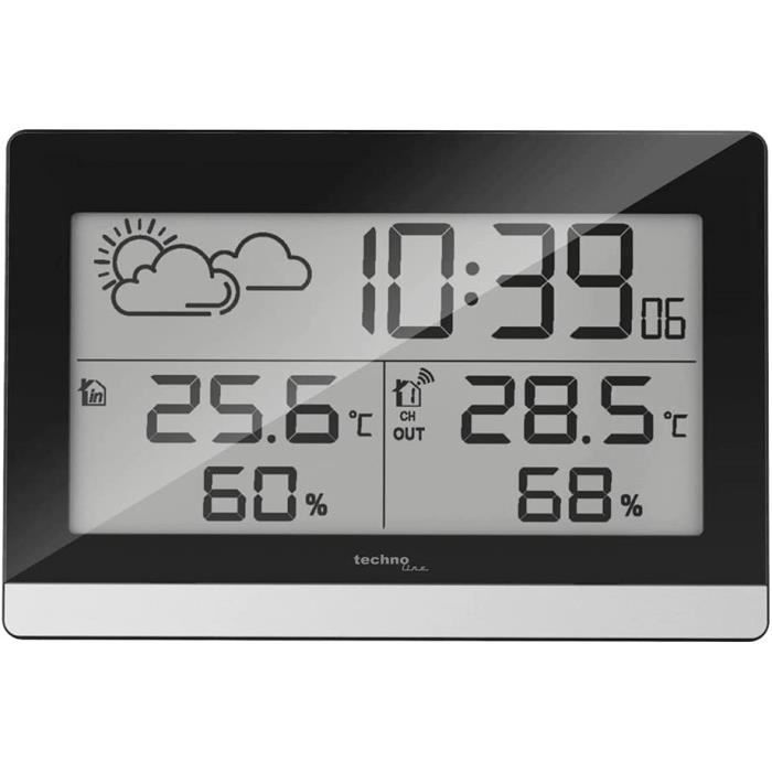 Station Météo Technoline WS 6462 - Écran Couleur - Température/Humidité Int/Ext - Pression - Horloge Radio - Phases Lune