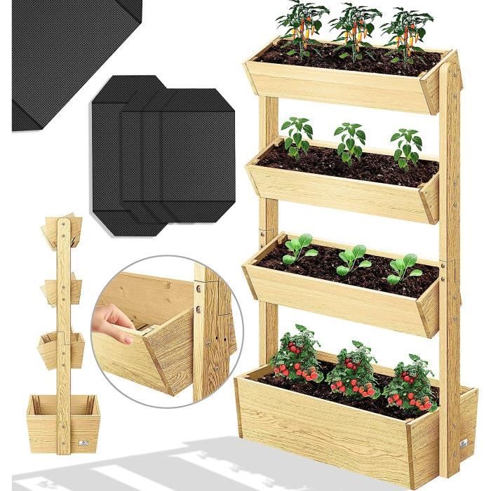 Jardinière Surélevée Bois 140x140x36cm - 9 Compartiments Pour Potager Balcon