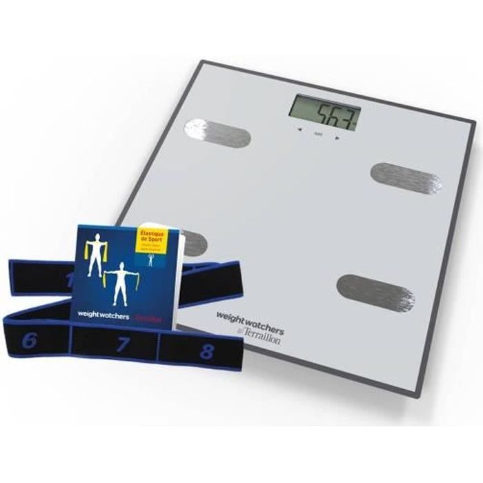 TERRAILLON - Pèse personne EASY MOVE, IMC et Impédencemètre - Plateau en verre - 30 x 30 cm - Gris
