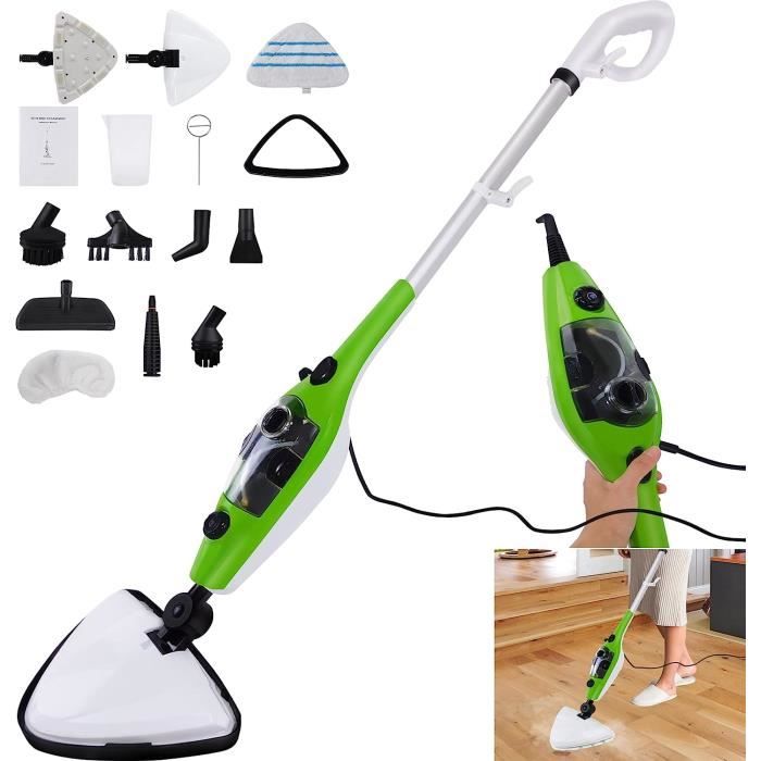 Nettoyeur Vapeur Polyvalent De 2000W Avec 15 Accessoires Et Manomètres, Balai Vapeur à Roulettes 5 Bars Avec Réservoir De 1,8 L, Blanc | Leroy Merlin