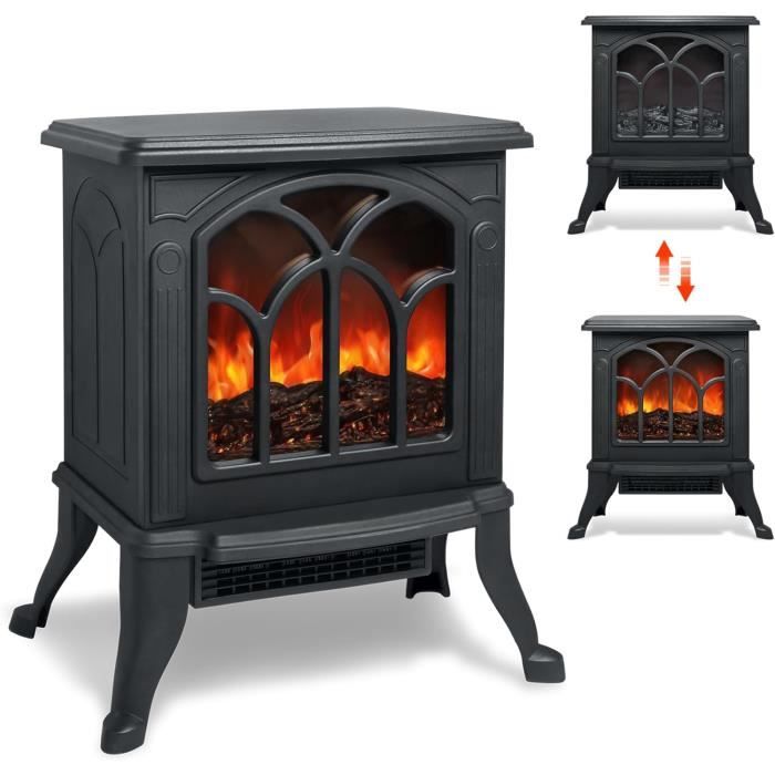 Chauffage électrique Pour Cheminée Avec Effet Flamme Et Télécommande - 1200W, Classe B, Noir