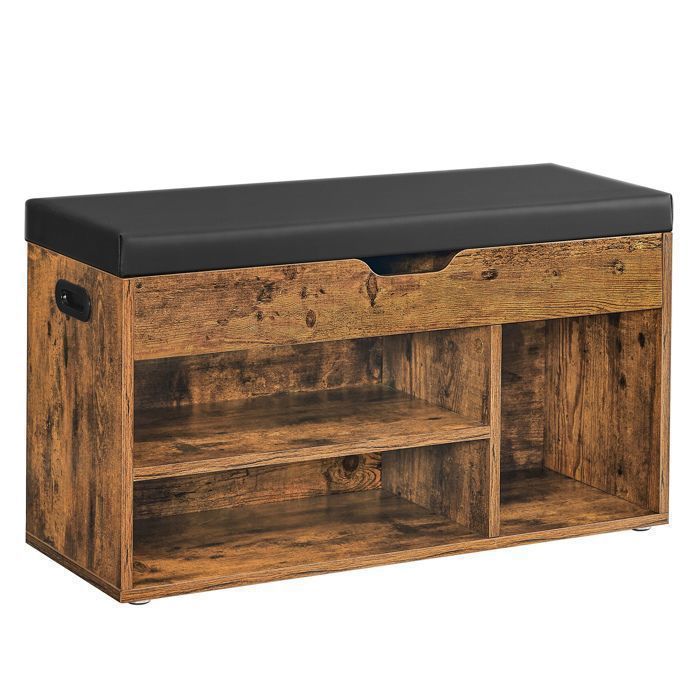Banc &agrave; chaussures effet bois mousse polyur&eacute;thane marron rustique