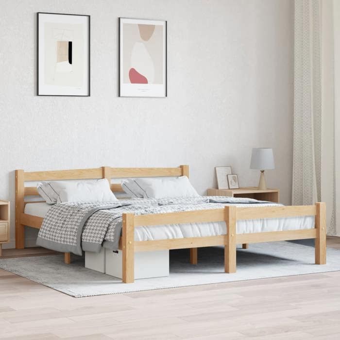 Cadre De Lit En Pin Massif – 160x200 Cm – Neuf – Brun