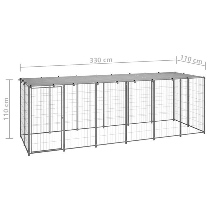 Chenil pour chien - YIN - 150786 - Dimensions 330x110x110 cm - Couleur argenté et gris argenté