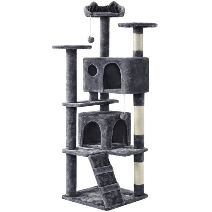 Meilleurs prix pour Yaheetech Arbre à Chat avec 2 Niches 3 Plateformes 2 Boules Sisal Naturel Arbre à Grimper Hauteur 158cm pour 3-4 Chats Gris Foncé