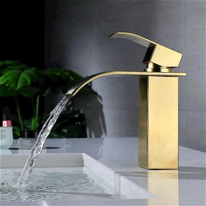 GK17784-Robinet de lavabo en acier inoxydable Or - Robinets de salle de bains avec tube G3-8 Supporte l'eau chaude et l'eau froide