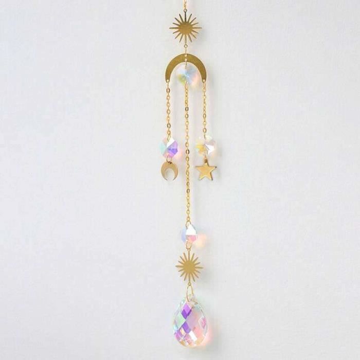4 Attrape-Soleil Cristal Lustre Fenêtre - Pendentif Soleil Étoile Lune Arc-en-Ciel