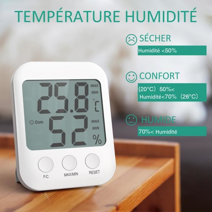 Thermometre Interieur Maison Bluetooth, 2 Pack Thermometre Hygrometre,  Hygromètre Avec Icônes, Thermomètre Intelligent Avec A[H422] - Cdiscount  Jardin