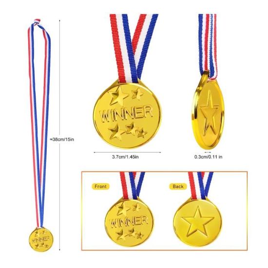 Lot De 12 Médailles Dorées VIUWIZE – En Plastique PP, 3,6 Cm, Avec Ruban 36 Cm – Pour Compétitions Enfants Et Fêtes