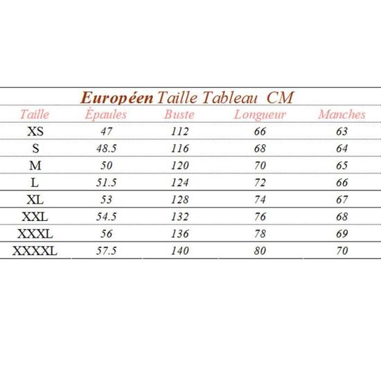 Guide de sales taille veste homme
