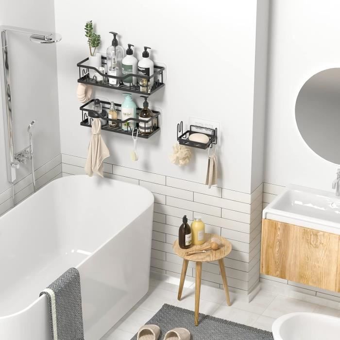 Étagère de Douche sans Perçage,Lot de 3 Étagère Murale de Salle de Bain