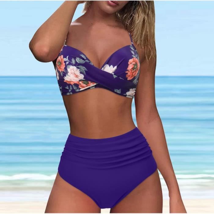 Maillot de bain femme 2 pièces taille haute 2025