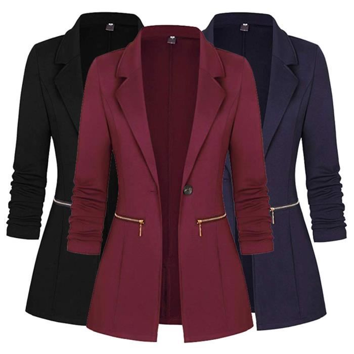 Minetom Femme Elegant Blazer Chic Veste De Costume Manche Longue OL Bureau Affaires Pockets Boutons Costume Blouson Jackets Noir Cdiscount Pret a Porter