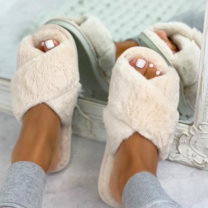 Chaussons Pantoufles en fausse fourrure pour femmes pantoufles