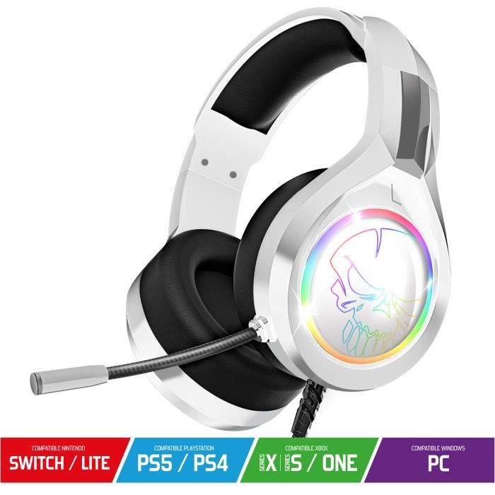 SPIRIT OF GAMER - PRO H8, Casque Gaming Blanc Filaire RGB avec Micro, Pour  PS5, PS4, Xbox, Switch & PC, Son Audio Stéréo 2.0 - Cdiscount Informatique