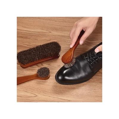 Kit De Nettoyage Chaussures En Cuir - 4 Brosses Crin De Cheval + Gant Microfibre