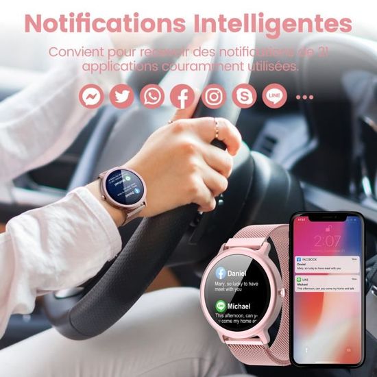 NAIXUES Montre Connectee Femme IP68 Etanche 24 Modes Sport Frequence Cardiaque Meteo Smartwatch pour Android iOS Huawei Rose Cdiscount Telephonie