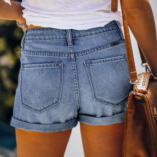 Short En Jean Femme Taille Haute - Modèle Ample Avec Franges | Été, Décontracté Chic