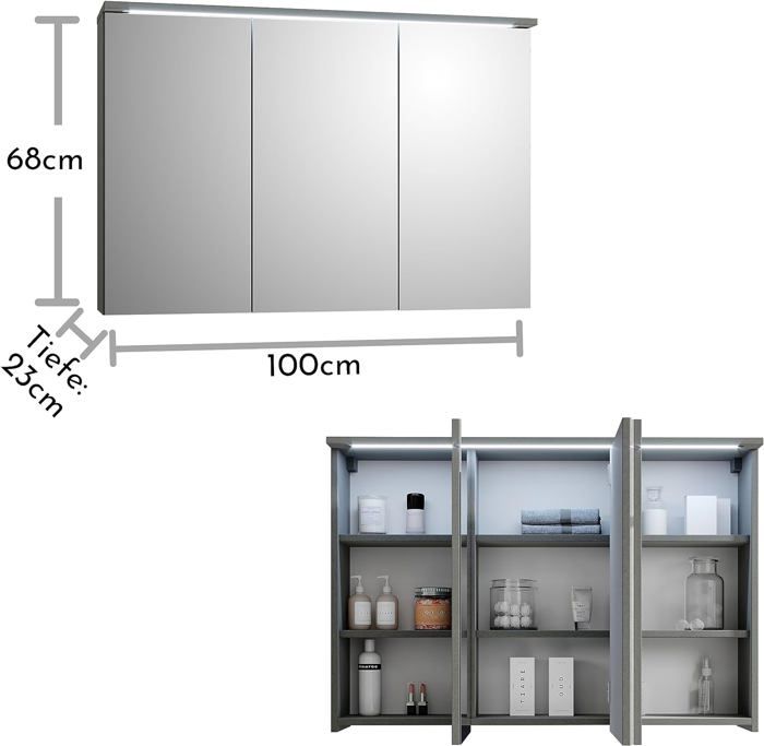 Armoire de Toilette pour Salle de Bains, avec Éclairage LED et Nombreux