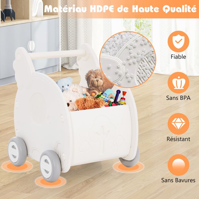 Chariot Marche Bébé Chariot De Marche éléphant 2 En 1 COSTWAY - Trotteur Bébé Avec Rangement Poussette Poupee