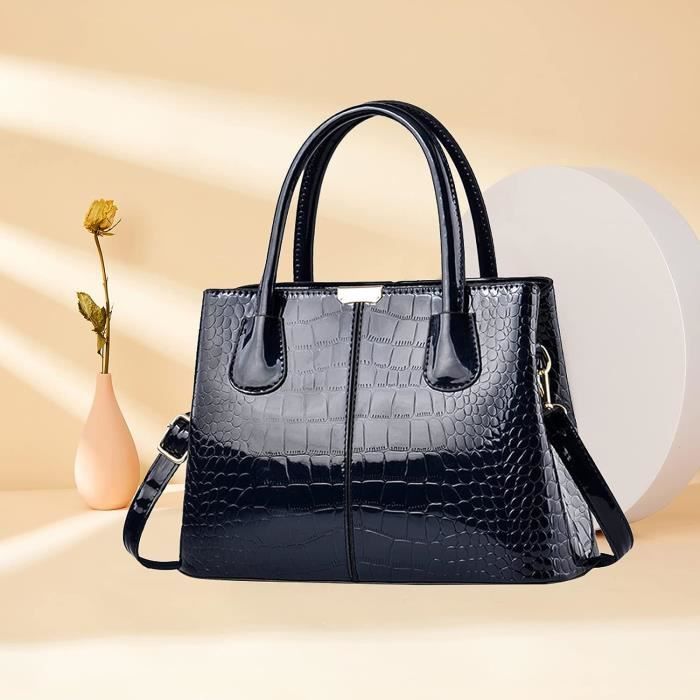 Sac A Main Femme Sac Elegant Sac En Cuir Verni Sacs Portes Main Impermeable Sac A Bandouliere Mode Sac Epaule Motif Croco Bl u446 Cdiscount Bagagerie Maroquinerie