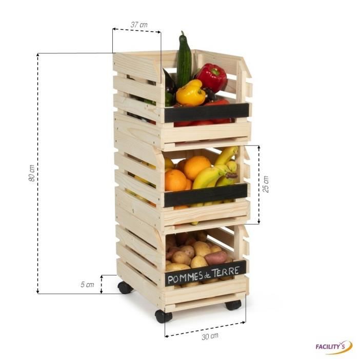 Grande Caisse Etagére cagette pour rangement en Bois empilables pour fruits  et légumes, , 79 x 30 x 80 cm