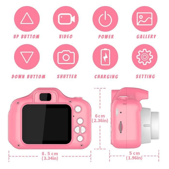 LAMZIEN appareil Photo pour Enfant, avec Carte TF 32Go, Ecran à 2,0 Pouces HD, 8MP/720P, Coque en Silicone Résistant aux Chocs, Rose - Appareil photo enfant - Achat & prix