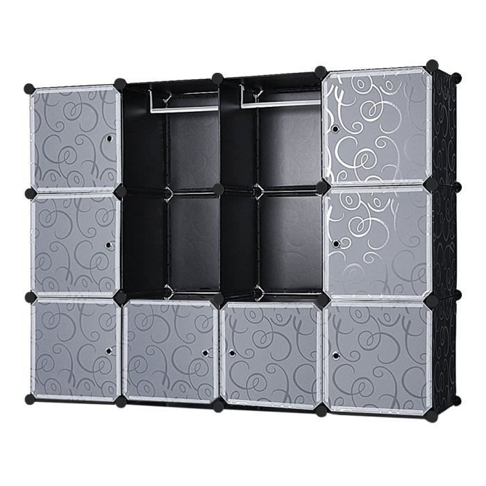 Armoire Penderie Portable Mondeer - 12 Cubes Modulaires - Plastique Et Métal - 111x37x147 Cm - Rangement Vêtements/Jouets