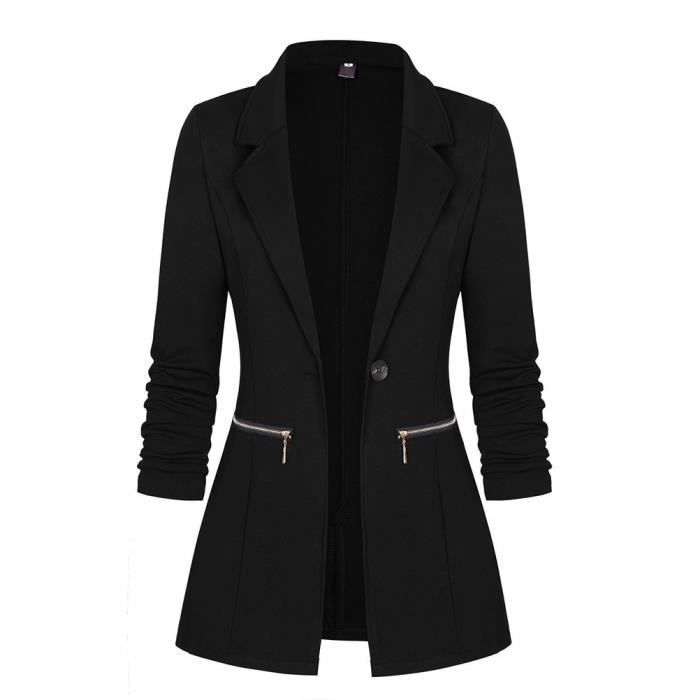 Minetom Femme Elegant Blazer Chic Veste De Costume Manche Longue OL Bureau Affaires Pockets Boutons Costume Blouson Jackets