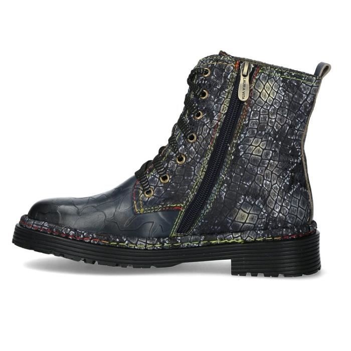 Bottines Femme LAURA VITA INCASO 04C Talon bloc 3cm Cuir Gris Lacets et zip Gris Cdiscount Chaussures