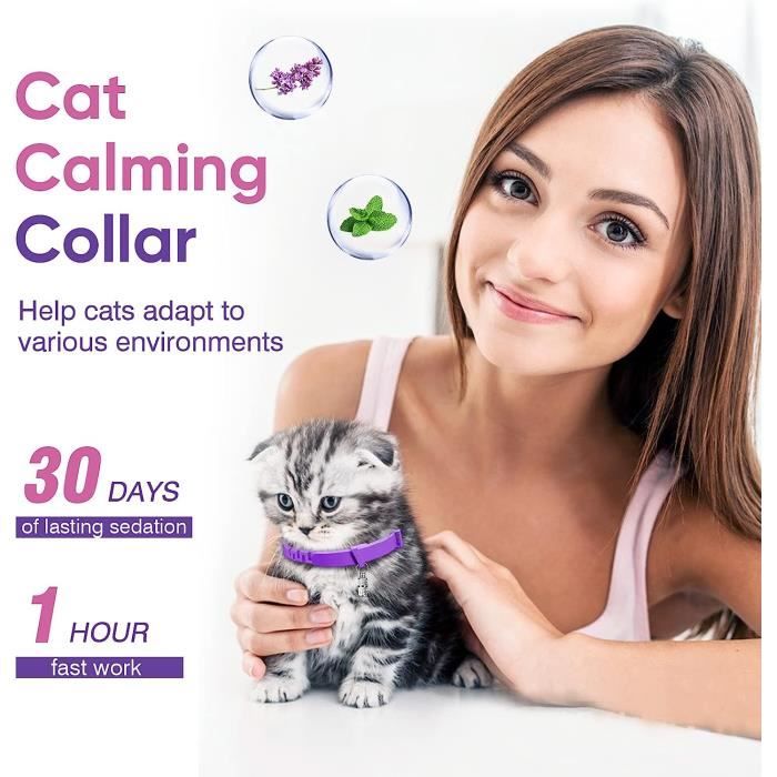 Collier calmant pour chats, 4pcs Soulagement de l'anxiété Chat Collier de  phéromone 60 jours à libération prolongée Séparation des phéromones Anxiété  Stress