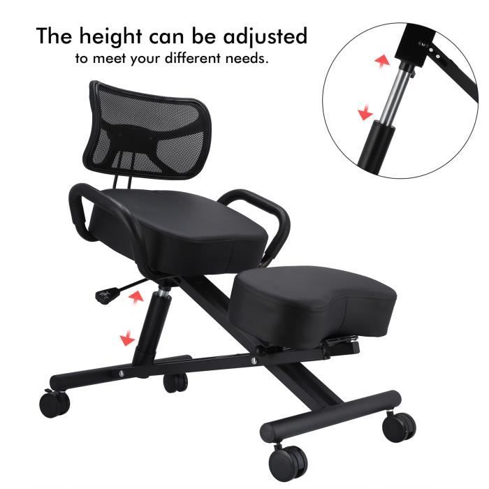 Chaise à Genoux Ergonomique Réglable - Soutien Lombaire Et Accoudoirs - Amélioration Posture Assise