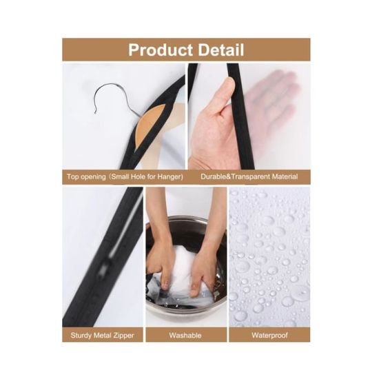 Housse Vêtements Anti-Poussière 152x60x10 Cm – Noire Avec Zip Et Fenêtre Transparente – Idéale Pour Costumes & Chemises