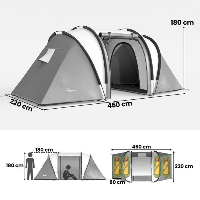 Outsunny Tente Camping 4-5 Personnes - Tunnel Imperméable 3000mm - 4,3x3m - Bleu - Sac Transport