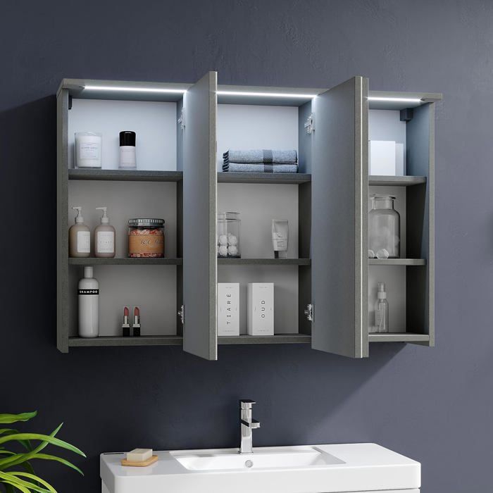 Armoire de Toilette pour Salle de Bains, avec Éclairage LED et Nombreux