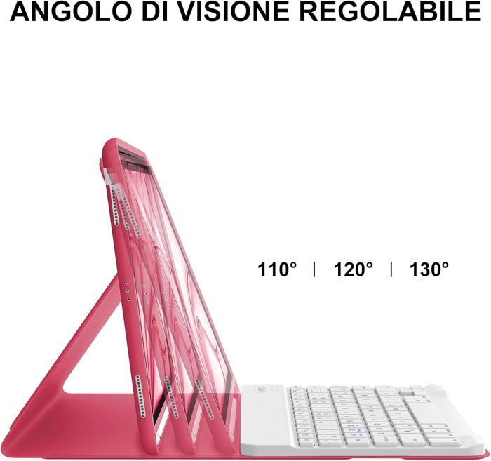 Clavier Magnétique Rose Coque Clavier IPad Air 11 M2/M3 2025 AZERTY - Clavier Bluetooth Détachable - Support Stylet - Rose Support Stylet IPad Air 2025