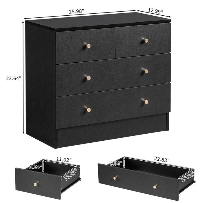 Commode 4 Tiroirs Tissu Noir WANGIRL – Cadre Métal Robuste, Rangement Chambre, Salon, Entrée, Couloir
