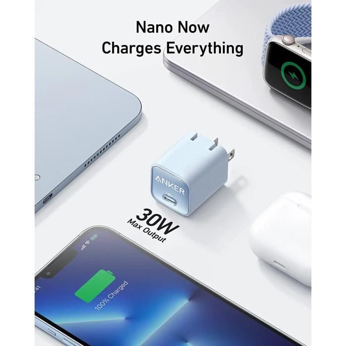 Chargeur USB-C Anker Nano 20 W 6 pieds câble de charge USB-C (certifié MFi)  pour