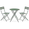 Salon de jardin bistrot pliable - Emilia rond vert de gris - Table Ø60cm avec deux chaises pliantes. acier thermolaqué-0