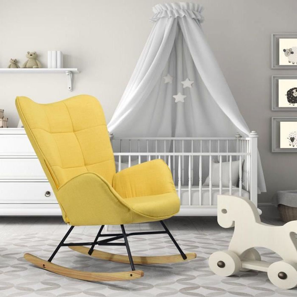 Fauteuil A Bascule Fauteuil D Allaitement Pour Bebe Fauteuils Salon En Tissu Jaune Scandinavie Cdiscount Maison